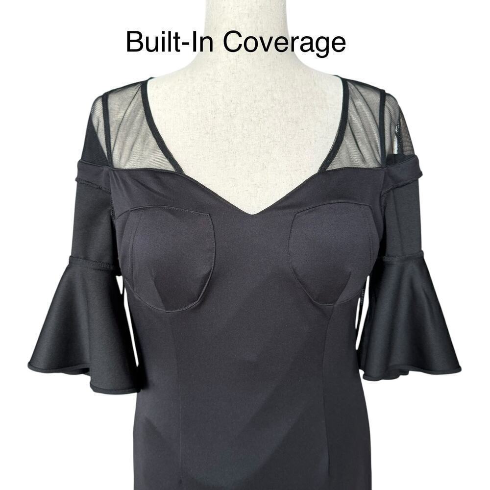 Calvin Klein Black Illusion Ruched Bell Sleeve Cocktail Dress, Women's Size 6 - Picture 12 of 15